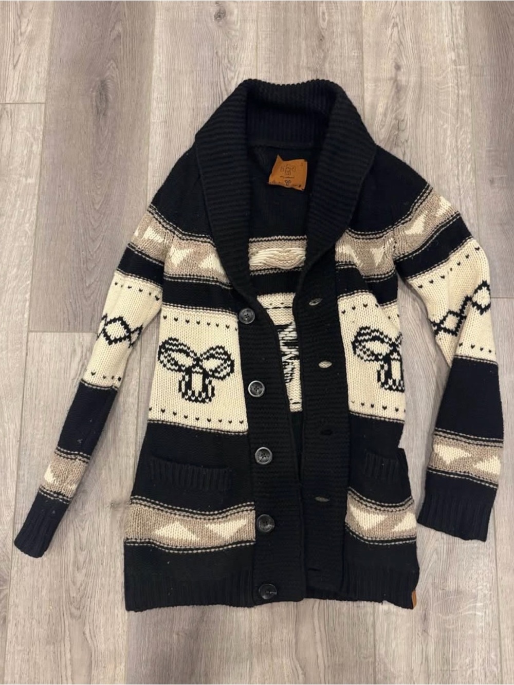 Artizia TNA Shawl Collar Button-Up Cardigan Sweater in Black & Cream